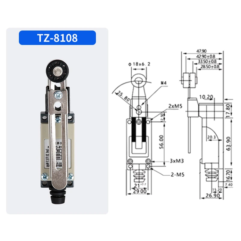 TZ-8104 8107 8108 8111 8112 8122 8166 8169 9101 Travel Limit Switch Rotary Momentary Reset Adjustable Roller Lever Waterproof