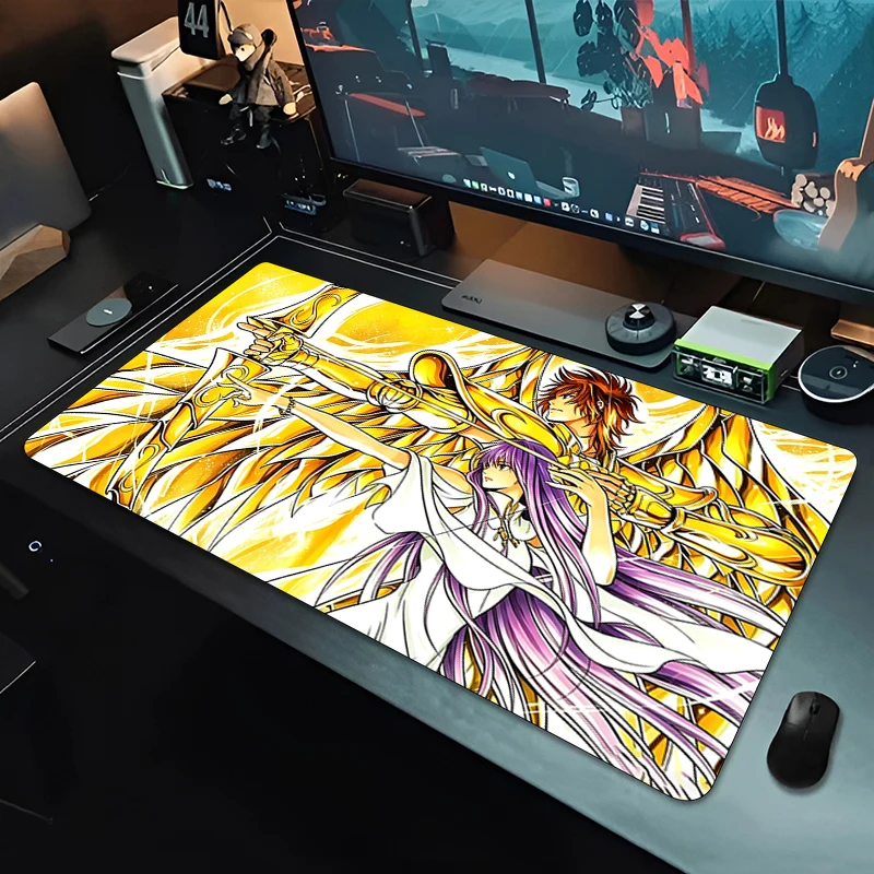 Hot Mouse Pad Large E-sports Game Mat 90x40cm Computer Keyboard Pad Saint Seiya Cool Anime Desk Mat High-Quality Gaming Mausepad