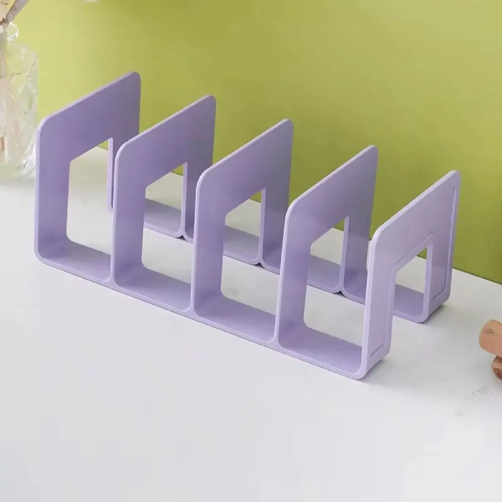 1Pcs New 4 Grids Bookends Stand Plastic Macaron Colored Book Holder Book Storage Rack School Stationery