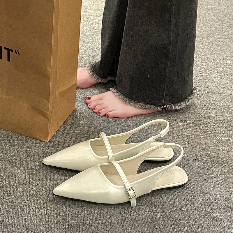 New Spring Women's French-Style Closed-Toe Sandals Luxurious Slip-On Designer Shoes Fashionable and Elegant Party Flat Sandals
