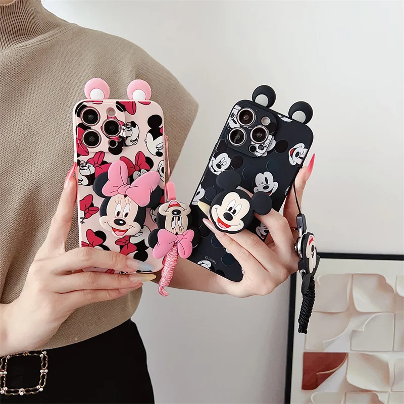 ثلاثية الأبعاد آذان الكرتون ميني ميكي لعبة حامل هاتف حقيبة لهاتف سامسونج غالاكسي S20 S21 S22 S23 S24 FE S25 زائد الترا مع غطاء الحبل
