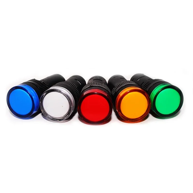 10PCS 16mm Panel Mount Signal Power Led Indicator Light Blue Green Red White Pilot Lamp AC/DC 12V/24V/220V Signal Warning Lamp