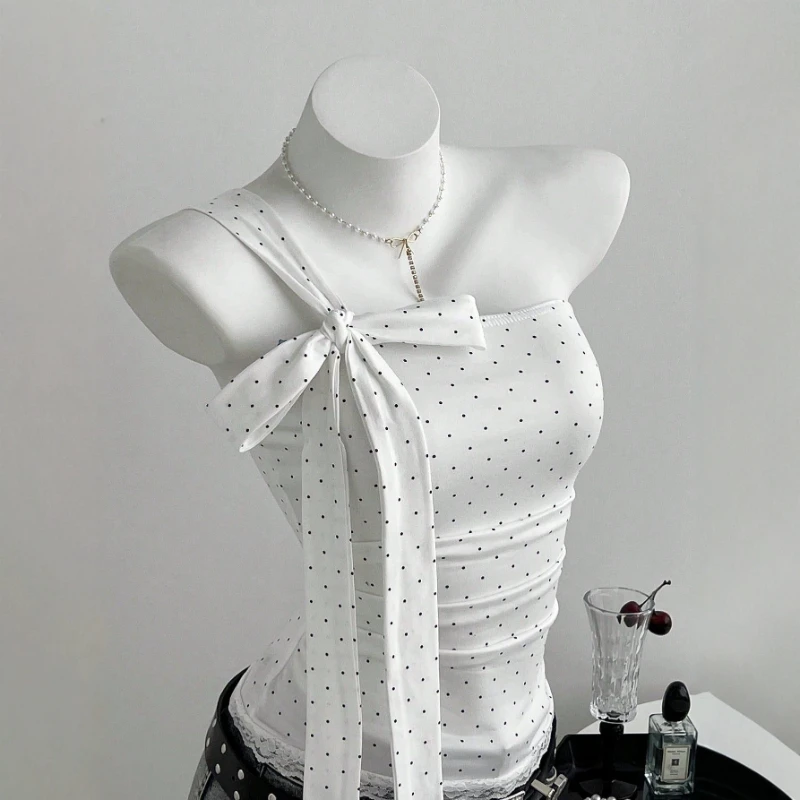 Tanks Tops Women Top V Neck Sleeveless Camis Sexy Strapless Print Dot Y2k Streetwear Backless Elegant Work Slim Fit 2026