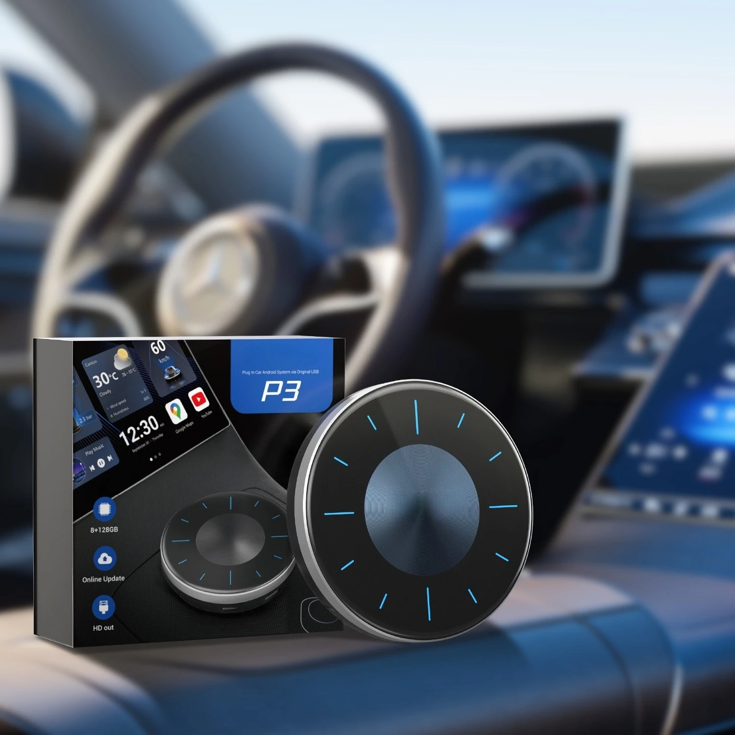 New P3 car Android box SIM card Ai Box wired to wireless carplay box