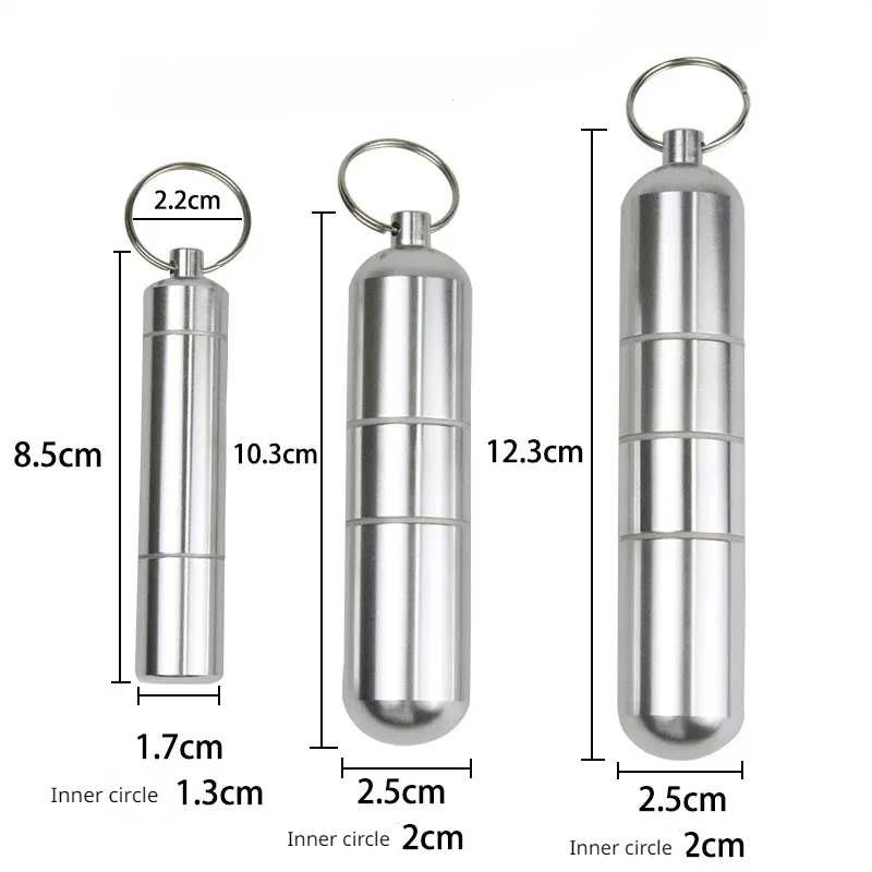 حافظة سجائر مقاومة للماء مع سلسلة مفاتيح ، سبائك الألومنيوم الفضية ، علبة حبوب ، كبسولة مسواك ، هدية للرجال ، 1 * * #2