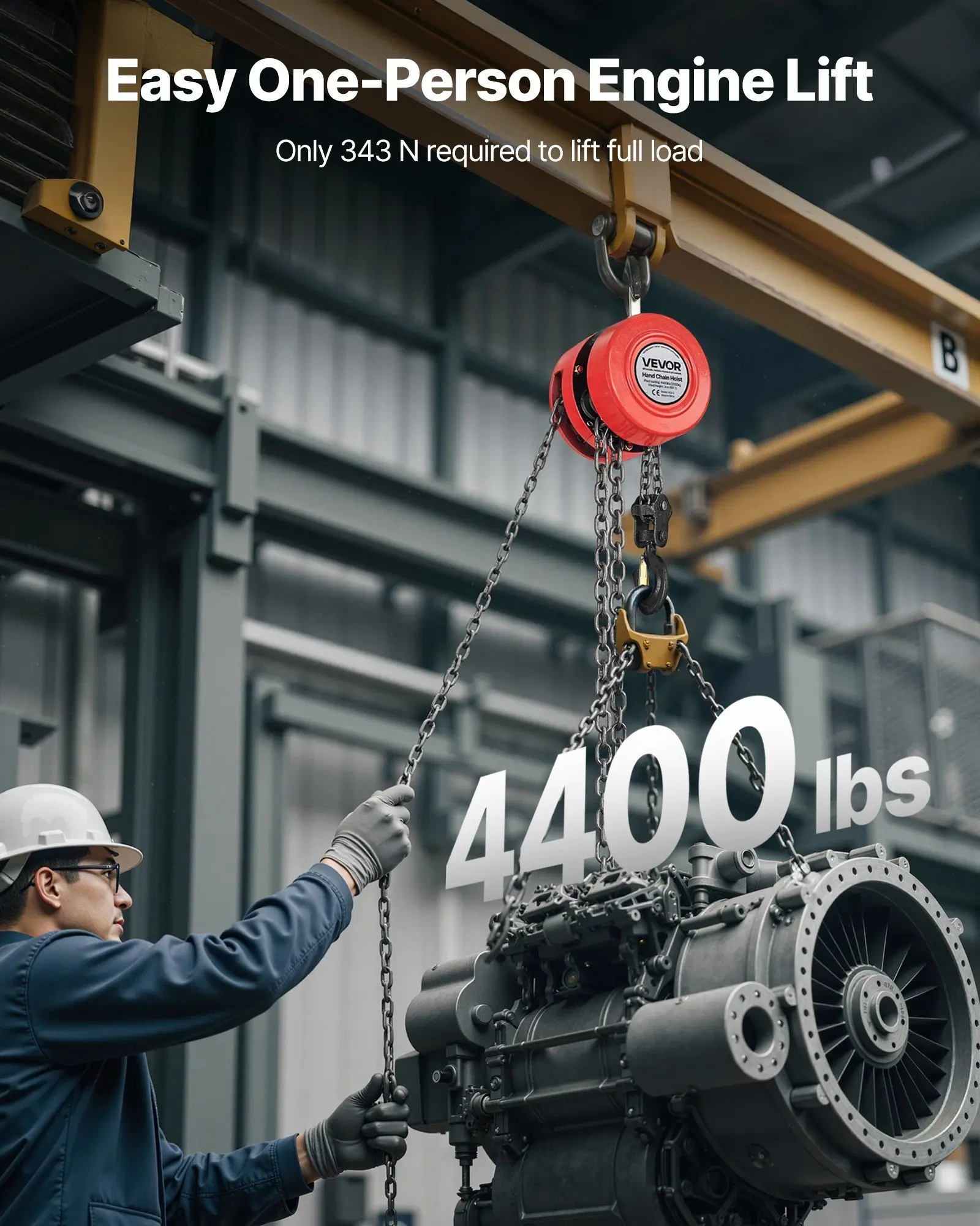 رافعة سلسلة يدوية 2 طن/4400 رطل 10 أقدام ارتفاع الرفع G70 سلسلة مجلفنة، بكرة يدوية شديدة التحمل لمستودع المرآب