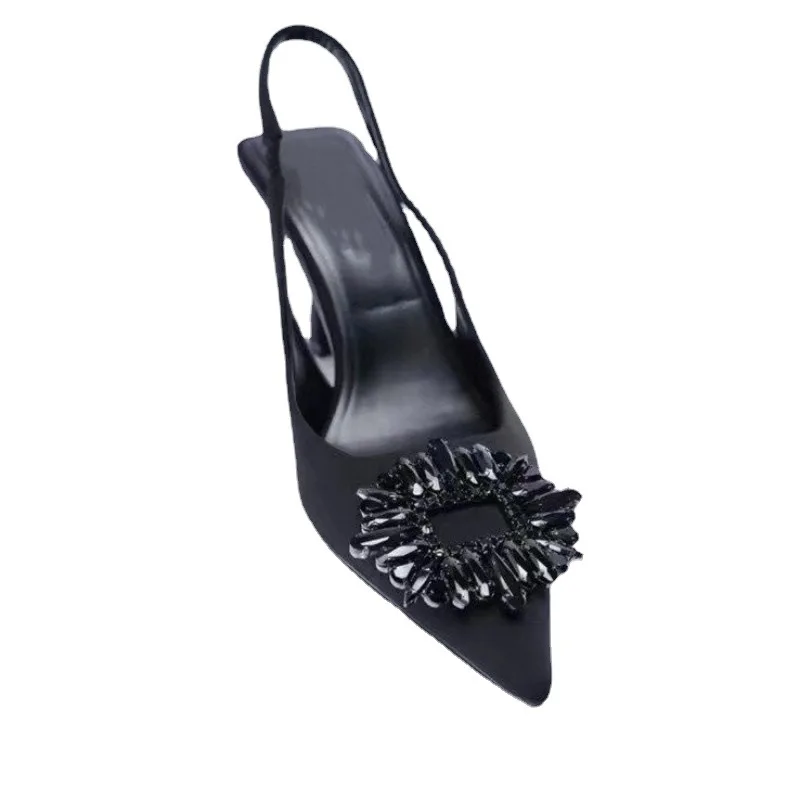 New High-heeled Sandal A Word Back Trip with Rhinestone Decorated Bao Head Sandal Pointed Single Shoe Shallow High Heels Women