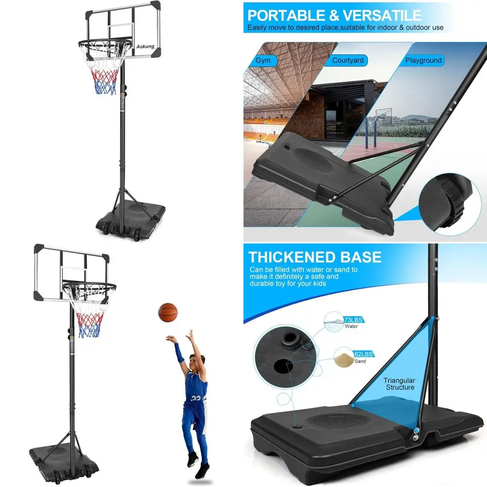 

Adjustable Height Youth Basketball Hoop System - Portable 28" Backboard for Ages 13-18, 5.6 to 7ft Height Range