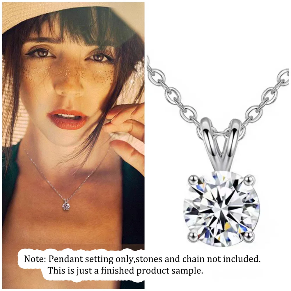 S925 فضة أرنب الأذن قلادة الإعداد ، جبل فارغ للأحجار المستديرة 5-12 مللي متر ، DIY بها بنفسك لوازم صنع المجوهرات اليدوية