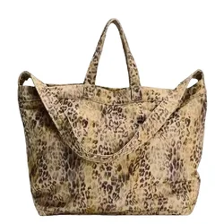 NEW Leopard Pattern Tote Bag Vintage Canvas Shoulder Bag Fashion Big Capacity Handbag For School Work Shopping