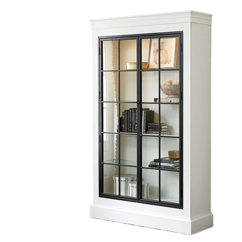 

Nordic fashion solid wood wine cabinet simple modern double door glass cabinet wine display