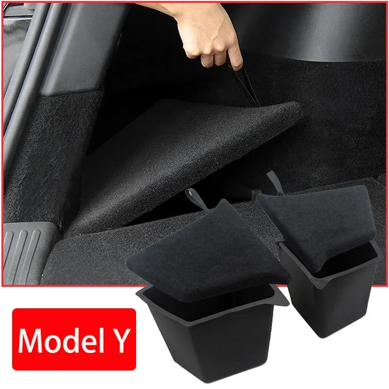 

Car Trunk Side Storage Box For Tesla Model Y 2023 2024 Organizer Flocking Mat Partition Board Cover Stowing Tidying Accessories