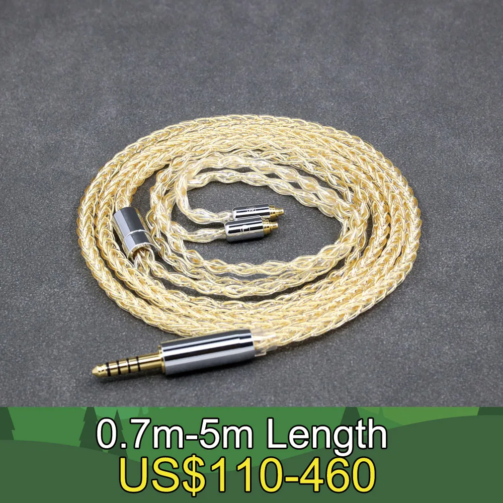 8 Core 99% 7n Pure Silver 24k Gold Plated Earphone Cable For FiiO F5 F9 F9SE F9Pro FH1 FH5 FA7 FA1 FH7 LN008435