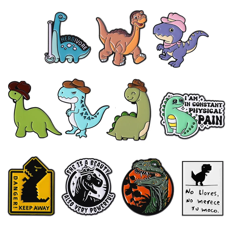Cartoon Animal Dinosaur Enamel Pins T-rex with Cowboy Hat Sci-Fi Movie Perimeter Brooches Lapel Badge Jewelry Gifts For Friends