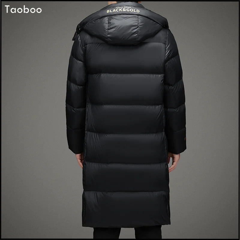 Taoboo-Jaqueta casual masculina com capuz longo, Parkas grossos e quentes, outwear acolchoado masculino, dourado e preto, luxo dos EUA, ganso baixo,