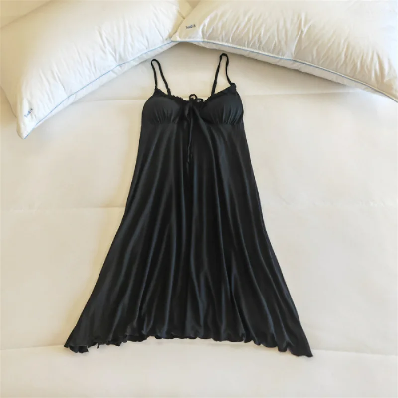 Sexy Nightgown Women Sling Night Dress Chest Pad Sleepwear Nightshirt Modal Ladies Slim Nightwear Casual Home Sleep Shirt