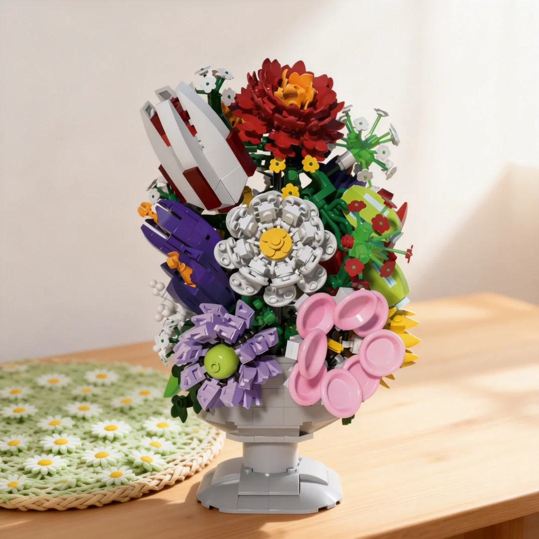 1092PCS Building Block Flower Bouquet–Valentine's Day Gift,Eternal Romantic Wedding Ornament,Elegant Home Desk Decor,Puzzle Toy