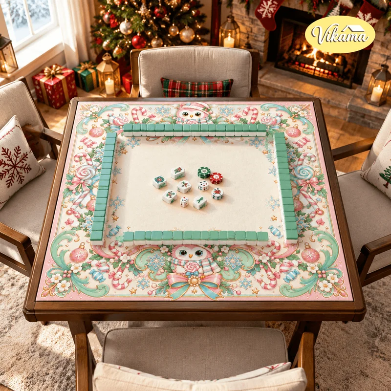 Christmas Candy Snowflake Mahjong Mat Non Slip Waterproof Table Cover for Dining Room Family Game Night Holiday Decor