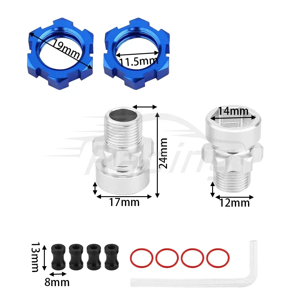 อะแดปเตอร์ฮับโลหะหกเหลี่ยม12มม. ถึง17มม. สำหรับ Traxxas 1/10 Slash 2WD 4X4 rustler stampede 2WD 4X 4 mobil RC อัพเกรด