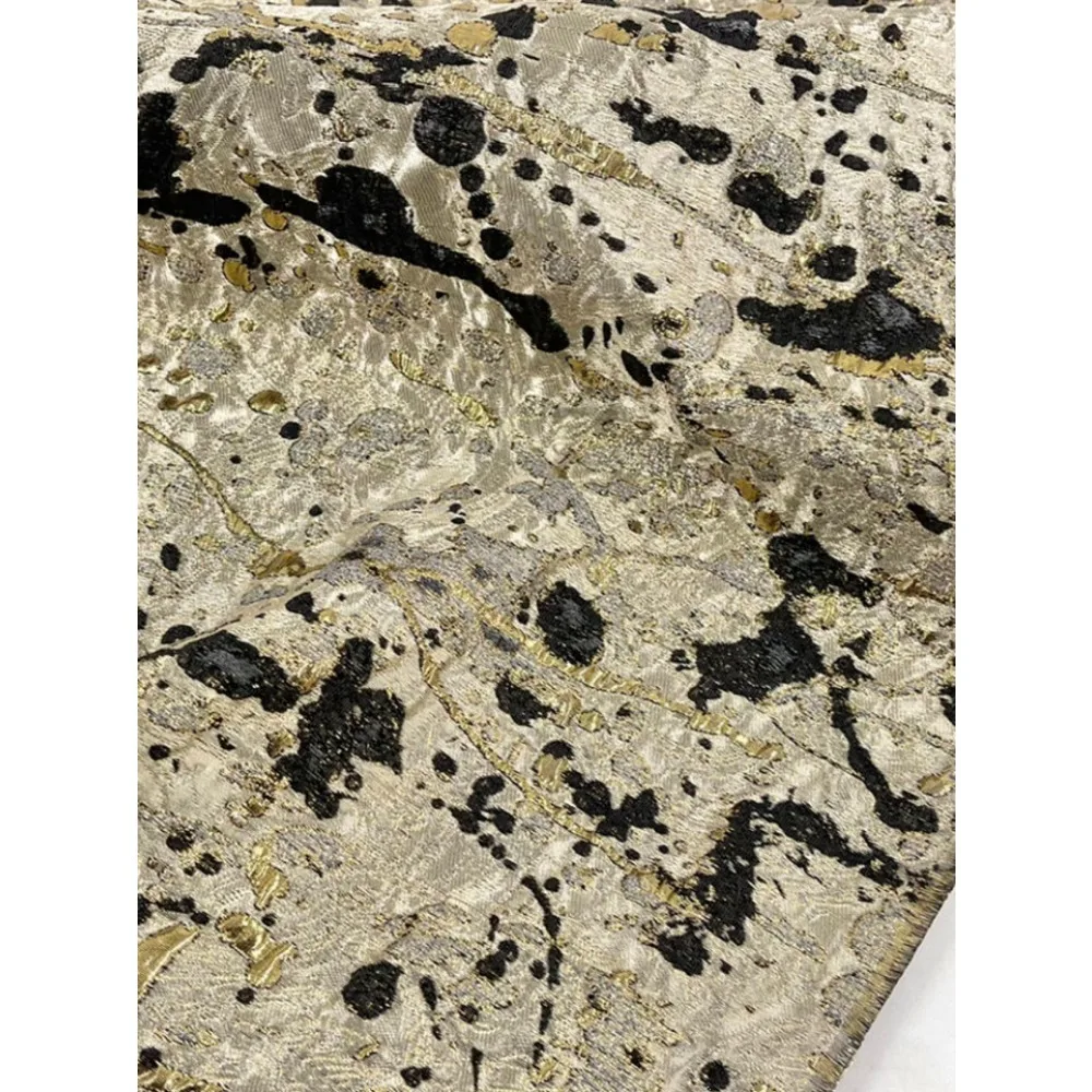 Gold Splatter Paint Jacquard Fabric Metallic Shiny Structured For Evening Gown Dress Designer Fabric