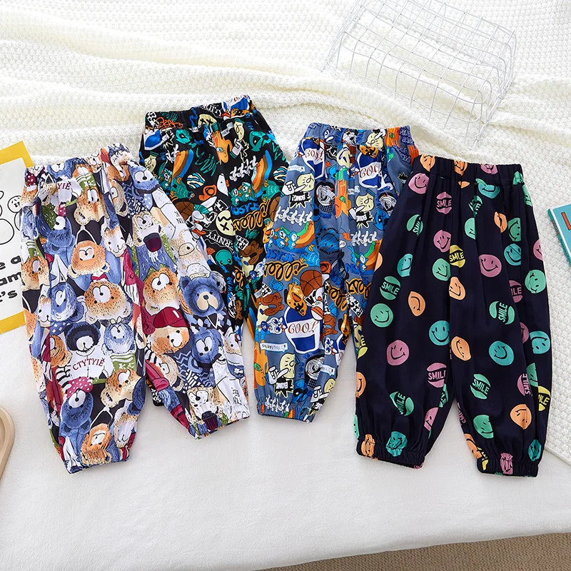 2023 Summer New Arrival Toddler Boys Girls Multicolor Casual Pants Cartoon Fashion All Print Thin Kids Sweatpants Baby Trousers