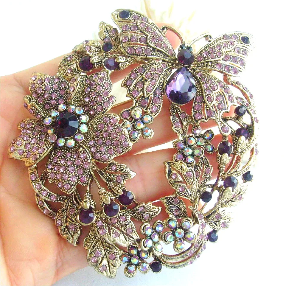 FashionExquisite Amethyst Rhinestone Zircon Butterfly Brooch for Women\'s Luxury Elegance Pin Clothing Accessories Jewelry Gifts