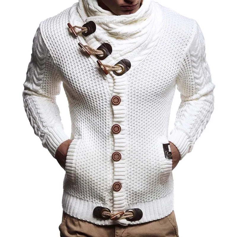 Autumn Winter Man Sweater Turtleneck Streetwear Clothes Knitted Cardigan Single-breasted Slim Soft Long Sleeve Jacket Warm Tops