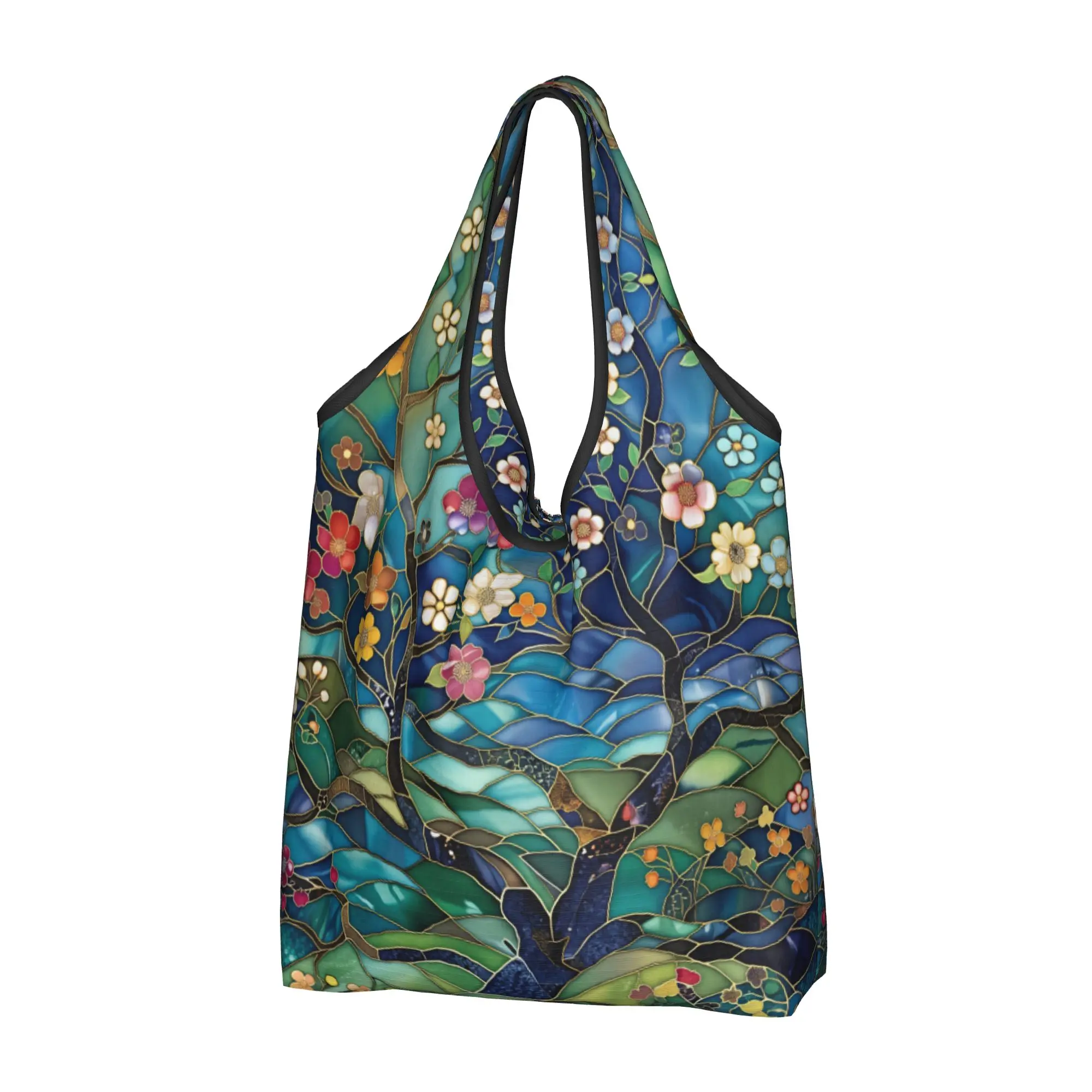 Cute Print Tree of Life Japane  Tote Shopping Bags Portable Shoulder Shopper Rainbow Blossom Tree  Handbag