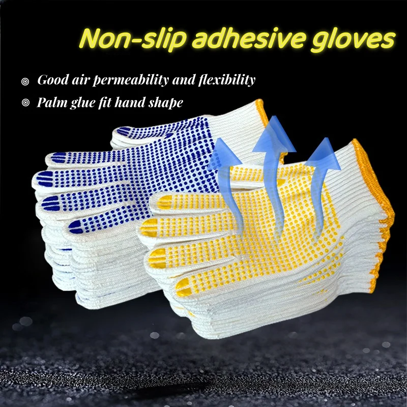 12 Pairs Cotton Polyester String Knit Shell Safety Protection Work Gloves, Painter Mechanic Industrial Warehouse with Dots,