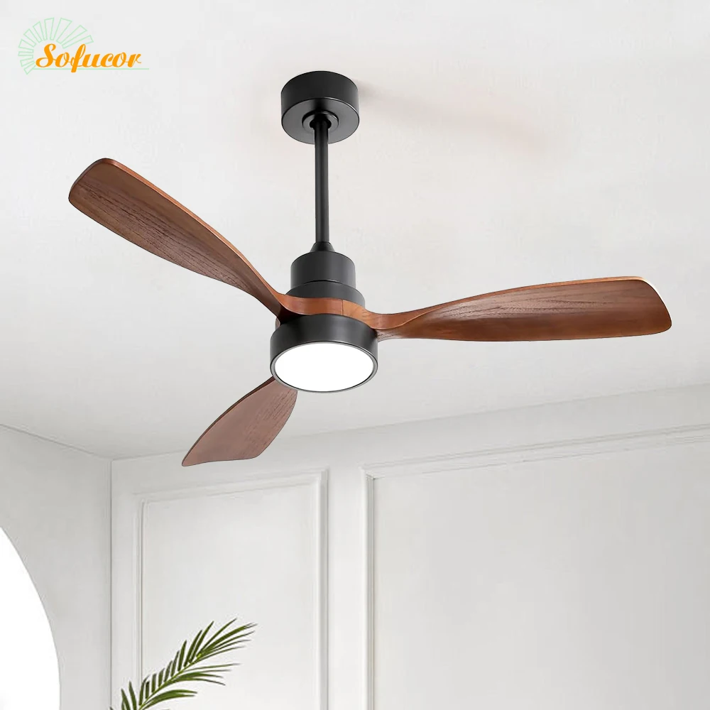 Ventilador de techo de madera Sofucor de 48 pulgadas con luz, control remoto, motor silencioso de CC, 6 velocidades, alta velocidad del viento, para dormitorio y sala de estar