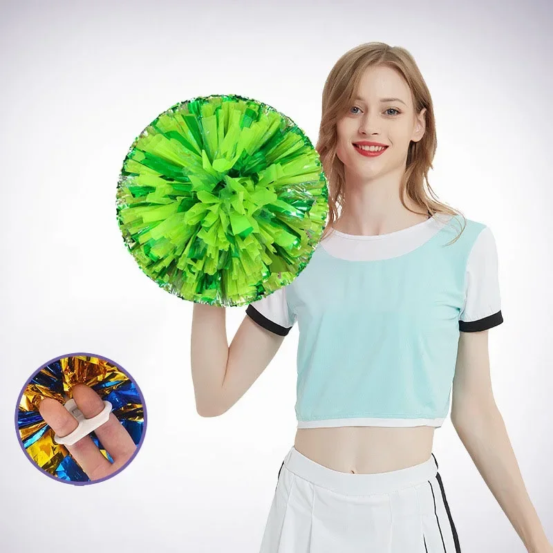 

2pcs Cheerleader Colorful Pompoms Finger Ring Cheerleading Cheering Flower Ball Dance Sports Competion Club Party Decoration