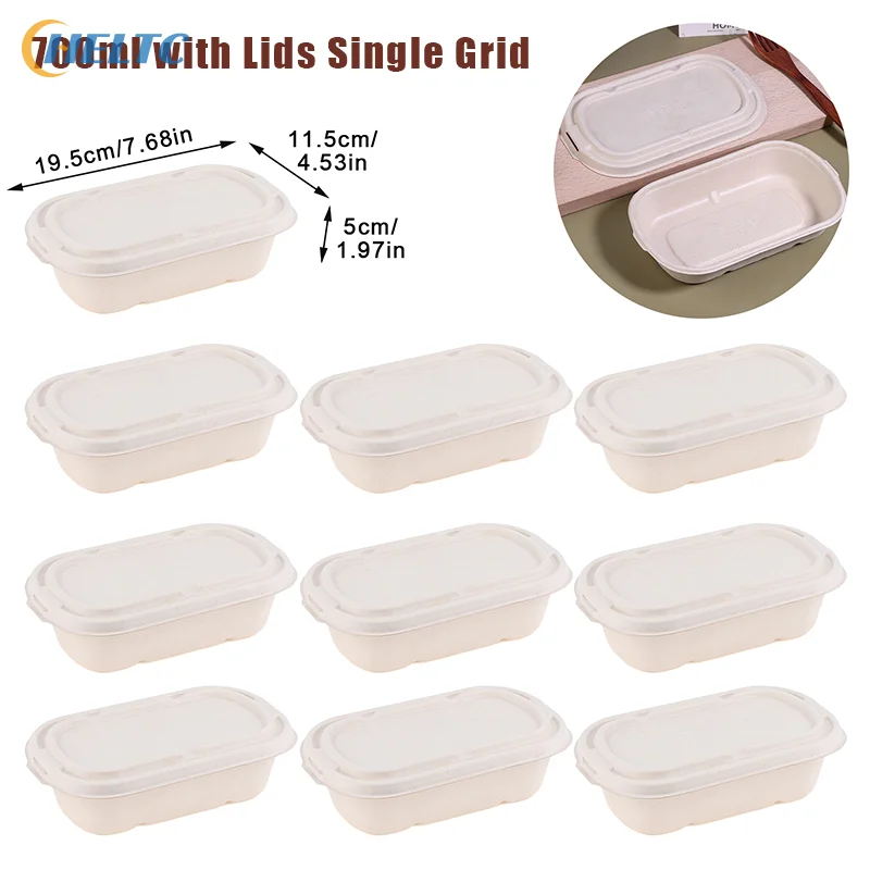 10 قطعة صندوق الغداء القابل للتصرف مع الأغطية القابلة للتحلل الحيوي اللب علب الاغذية الوجبات الجاهزة عبوة تعبئة ضوء الغذاء علبة سلطة صناديق الغداء منفصلة