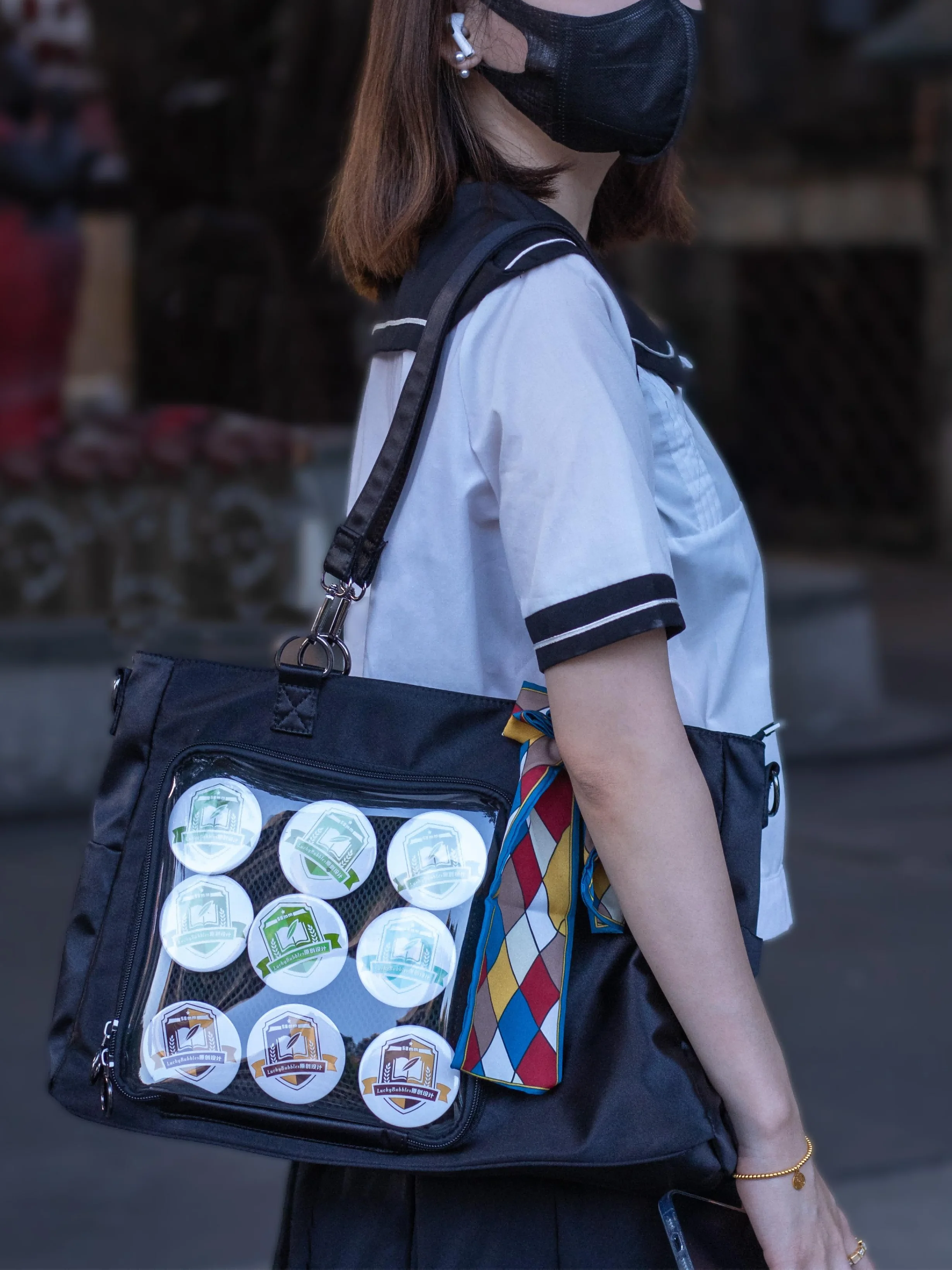 Lightweight Nylon Tote Lta Bag for Women Clear Window Display Handbag Large Capacity Multi‑Pocket Casual Daily Shopping Purse