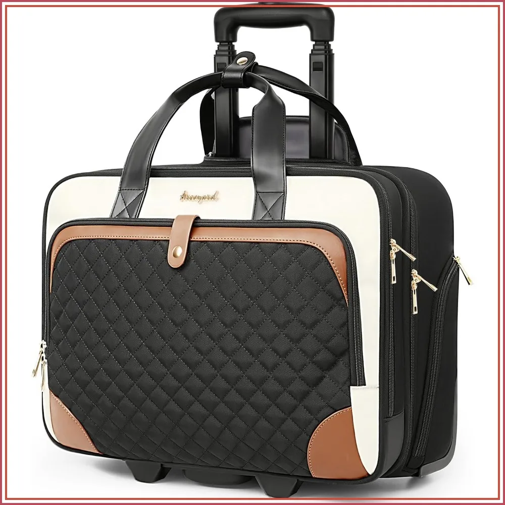 

Rolling Laptop Bag with Wheels, 16 Inch Underseat Carry On, Waterproof Business Travel Briefcase for Women, Lightweight Beige Brown