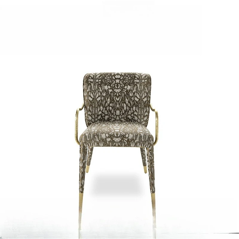 

Light luxury art sense metal dining chair villa home leopard print high-end armchair