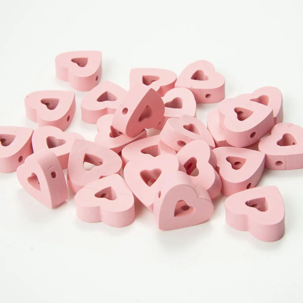 

50 Pcs Heart Shaped Wooden Beads Day Crafts DIY Wedding Farmhouse Spacer Jewelry Making Supplies