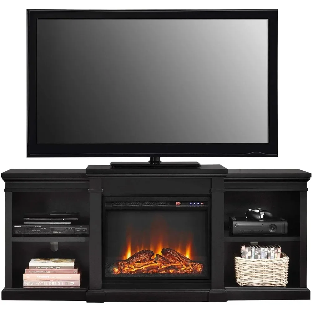 Electric Fireplace TV Stand for TVs up to 70", With 4 open Shelves (2 Adjustable) Adjust the Heat Settings and Set a Timer