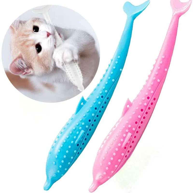 Cat Teeth Brushing Toy Teeth Cleaning Cat Stick Fish-shaped Silicone Toy Chew Resistant Interactive Toys Catnip Pet Supplies