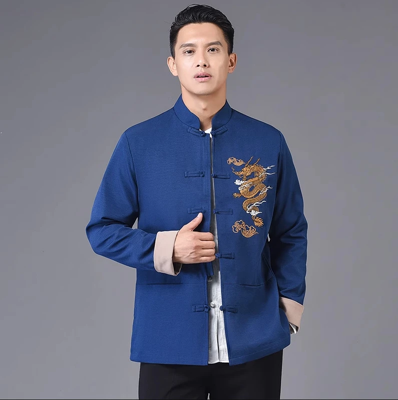

Chinese Style Hanfu Tang Suit Clothes Men Balck Jackets Embroider Dragon Kung Fu Costume Traditional Uniform Plus Size 4XL
