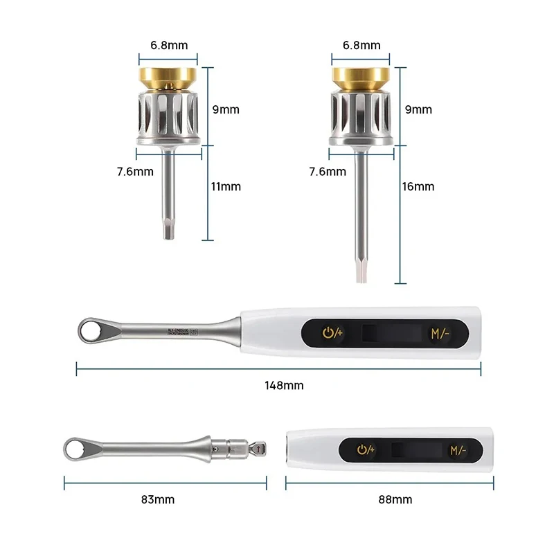 VV Dendal Electric Dental Torque Wrench Set For Dental Instrument Maintenance With Ratchet and Colored Screwdriver 10-40 N/cm