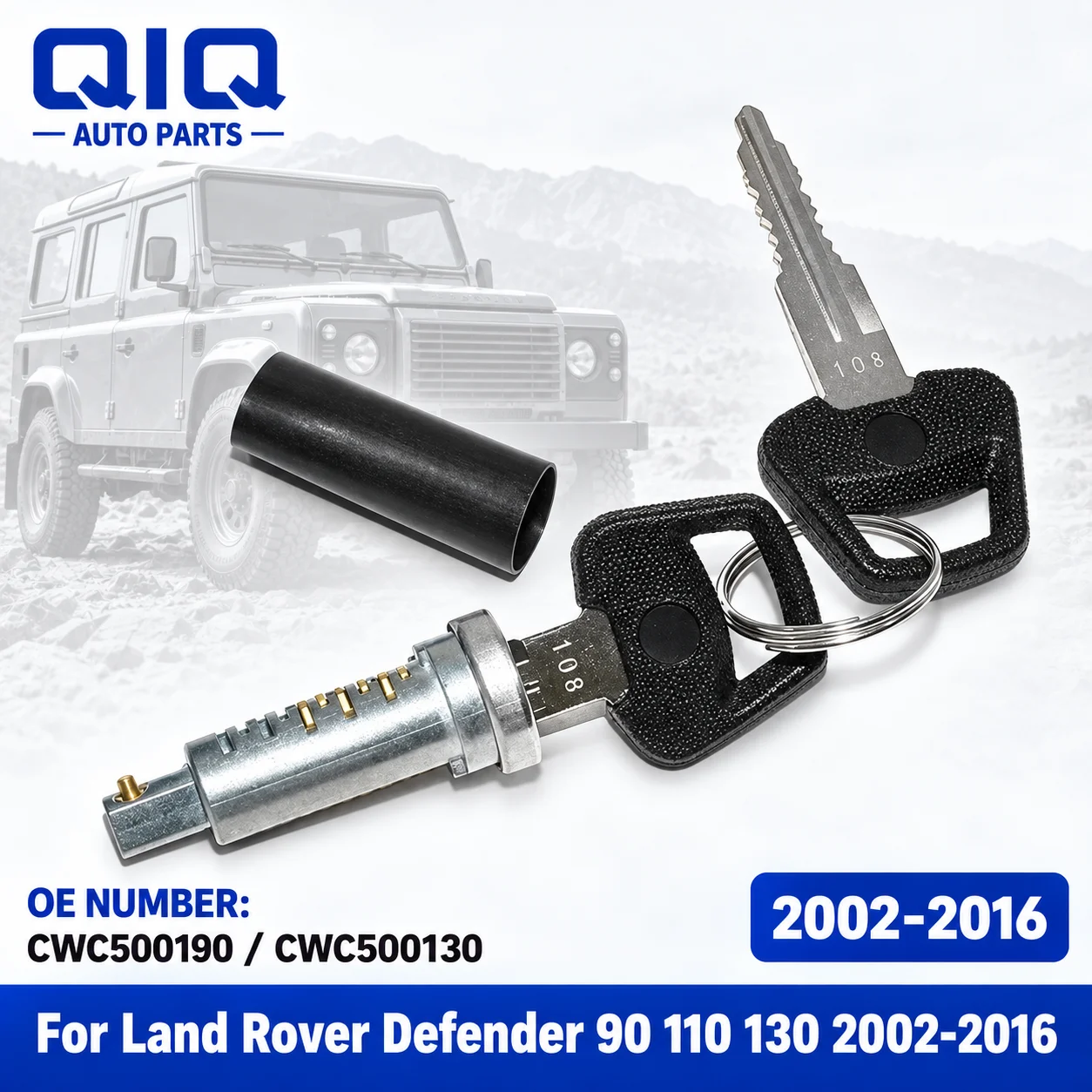 Door Lock Barrel Cylinder Set with 2 Keys For Land Rover Defender 90 110 130 2002-2016 From VIN 2A622424 CWC500190 CWC500130