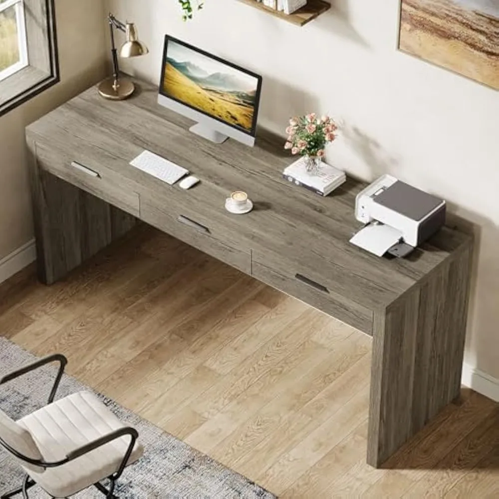 

Компьютерный стол с 3 ящиками, 63-дюймовый стол для домашнего офиса с местом для хранения, промышленный стол для ПК, учебный письменный стол, рабочая станция для Li