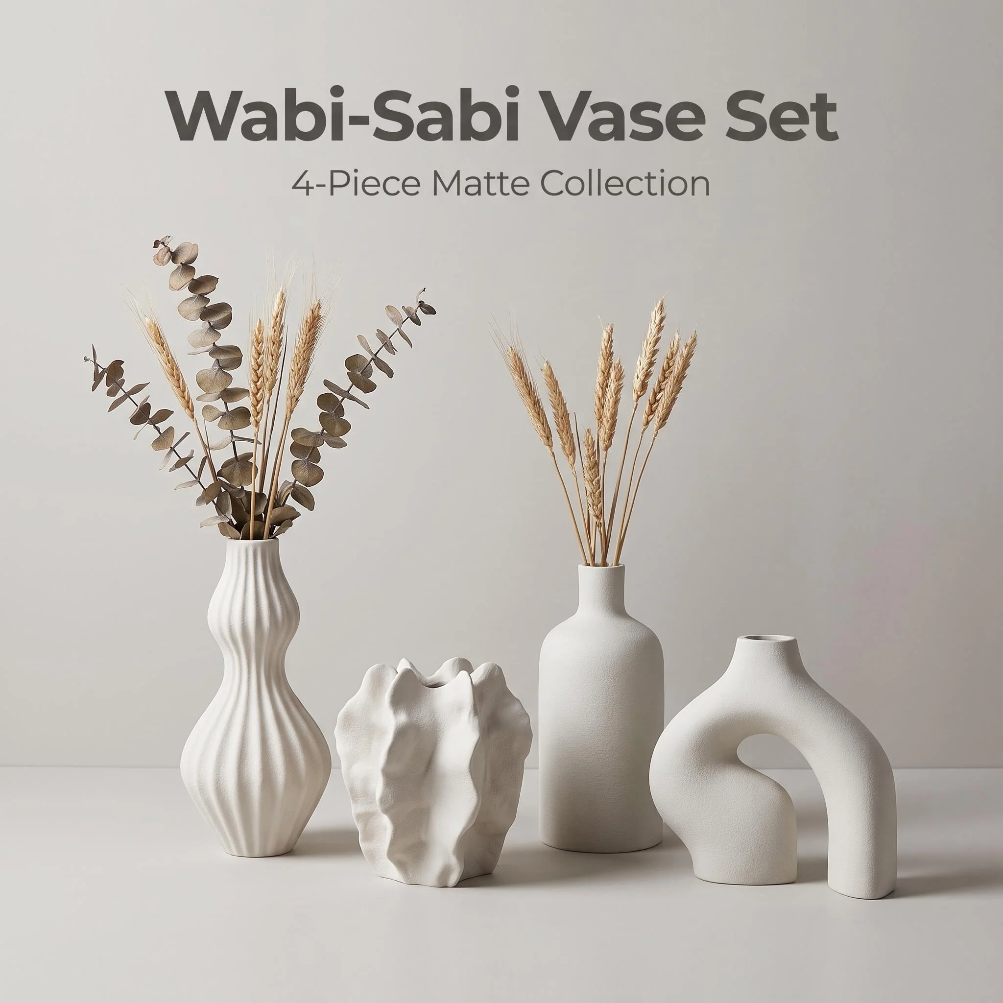 4-teiliges Mattes PLA-Kunststoff 3D-Gedrucktes Vasen-Set, Einzigartig Geformte Dekorative Vasen, Moderne Minimalistische Esszimmer- und Wohnzimmerdekoration