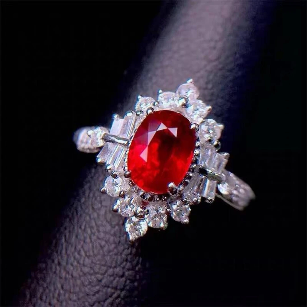 KJJEAXCMY high-grade Jewelry Natural Women's Ruby Ring S925 Silver Colorful and splendid Crystal pure fire flash explosion