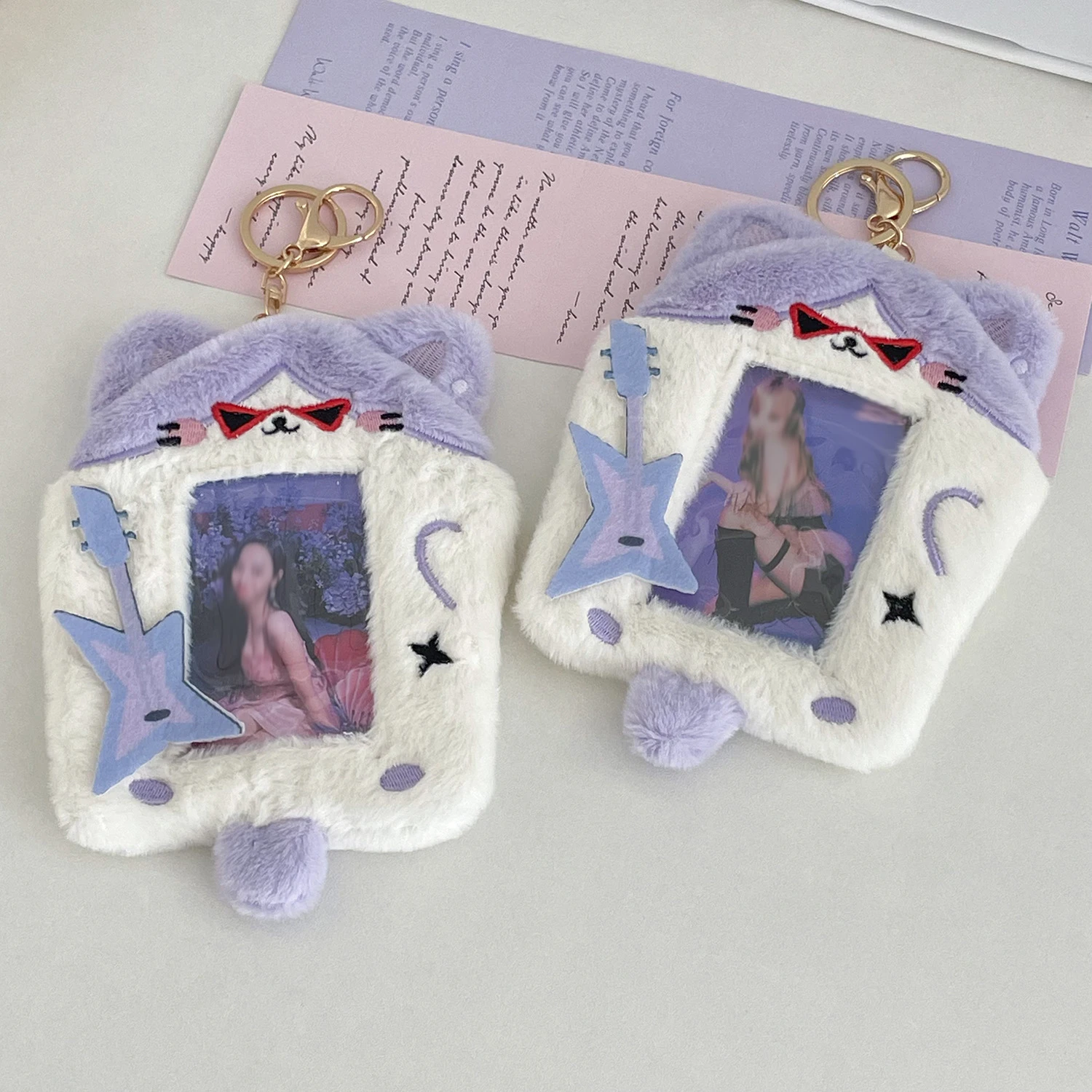 3 Inch Kpop Photocard Holder Keychain Kawaii Cardholder Plush Devil Cover Cute Aesthetic Photo Sleeve