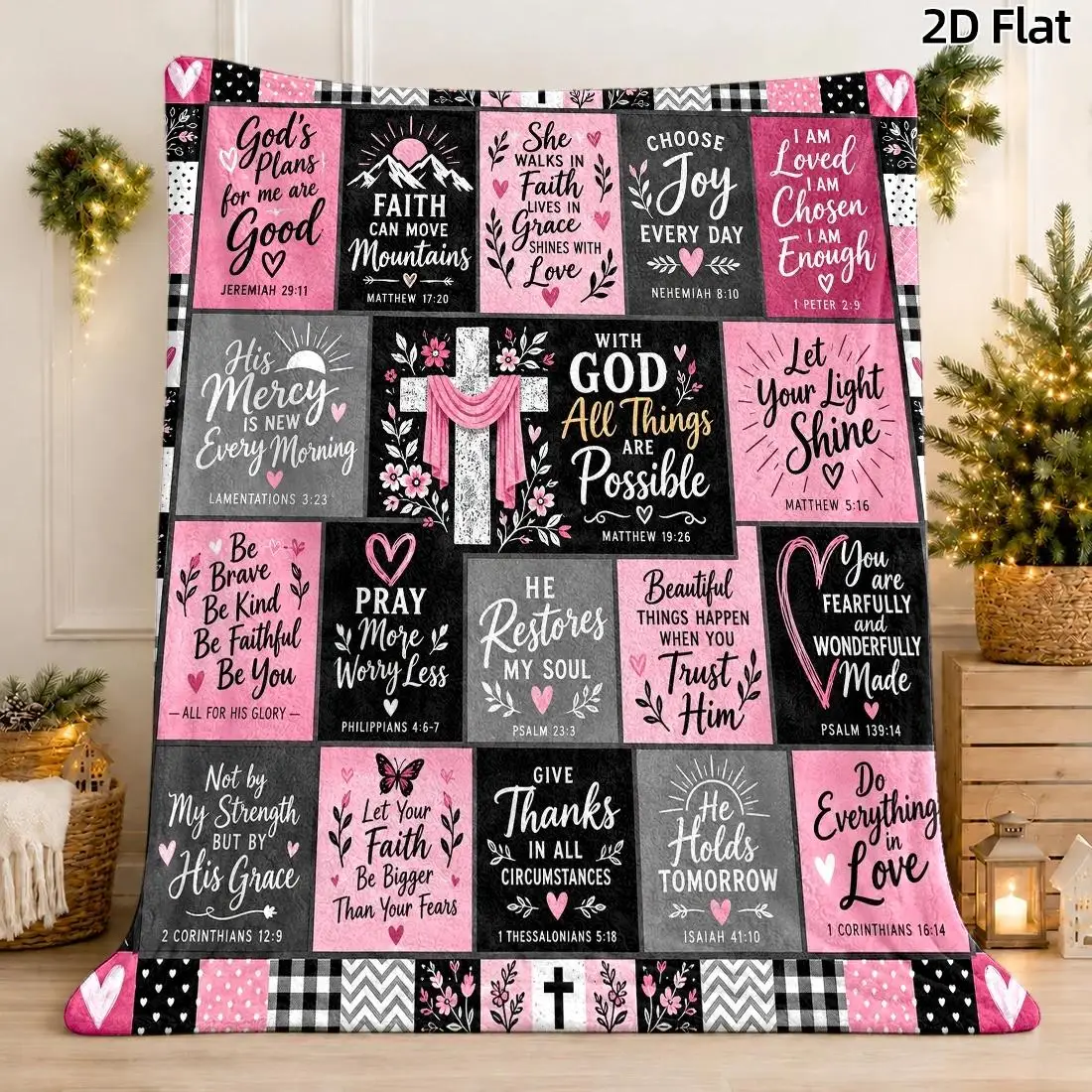 Christian Faith Flannel Blanket Cross Bible Verse Scripture Inspirational Religious Throw Blanket Prayer Home Decor Sofa Bed Couch Nap Blanket Church Room Decoration Christmas Birthday Gift Spiritual Encouragement Daily Faith Message Home Accent