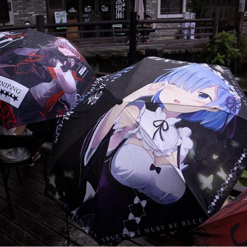 Anime Genshin Impact Umbrella Ganyu Hutao Three-folding UV Blocking Mobile Parasol Genshin Impact waterproof Rain Umbrella Gear