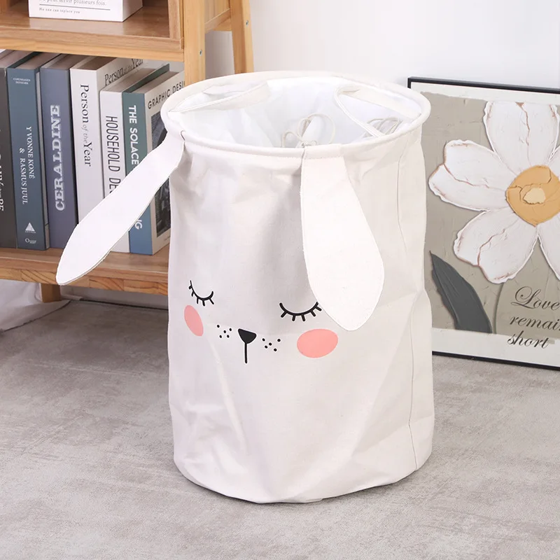 3D Rabbits Storage Bag Canvas Eva Rope Organizer Baskets Finishing Foldable Sundries Drawstring Large Collapsible Laundry Basket