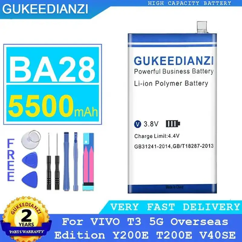 

Аккумулятор мобильного телефона, надежное питание, экологически чистый BA28 5500 мАч для Vivo T3 5G Overseas Edition Y200E T200E V40SE