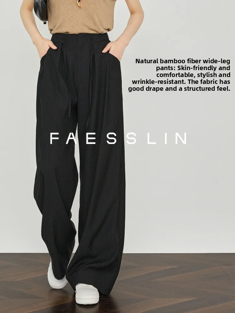 

l Bamboo Fiber Thin Casual Pants Women Summer Extended Drape High Waist Wide Leg Pants Comfortable Straight Leg Trousers